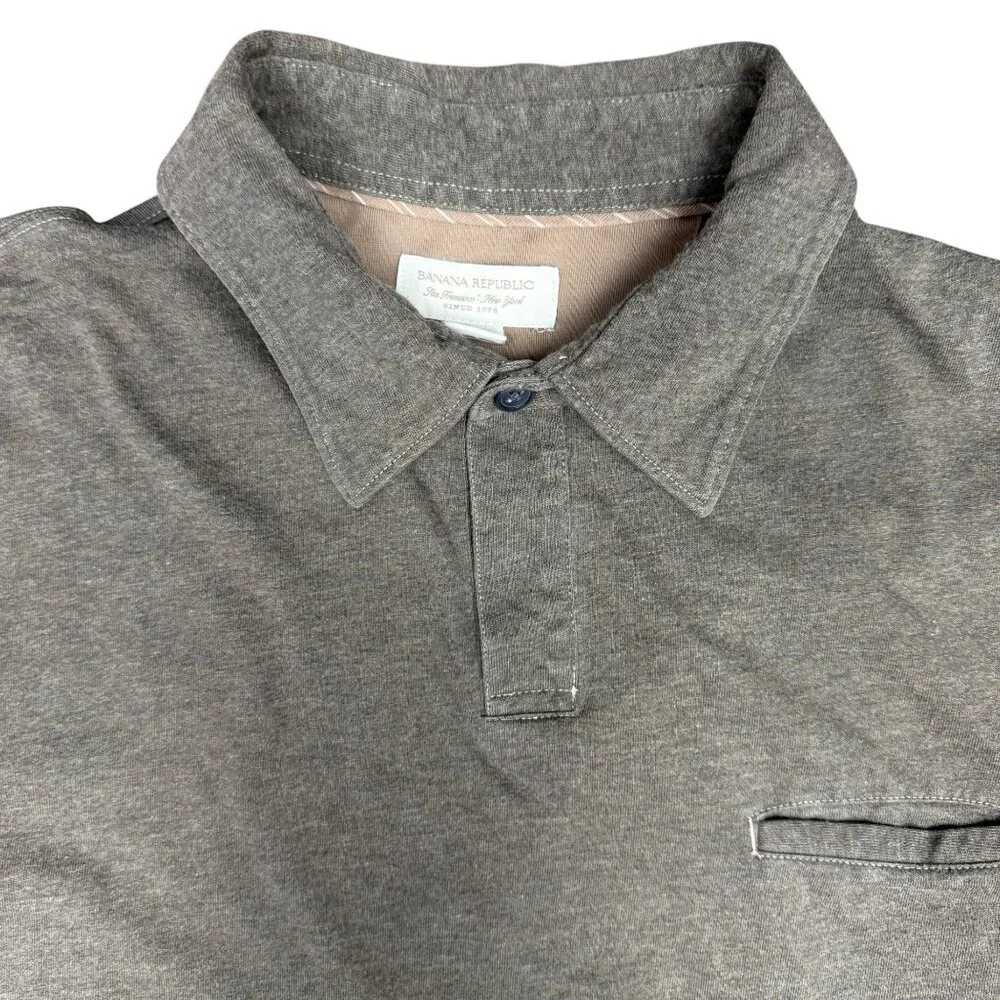 Men's BANANA REPUBLIC Fitten Pima Polo Shirt‎ Heather Brown- Size XL